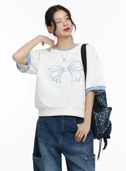 ribbon-embroidered-short-sleeve-top-iy511 / White