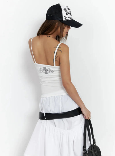 cross-graphic-lace-trim-cami-tank-iy504 / White