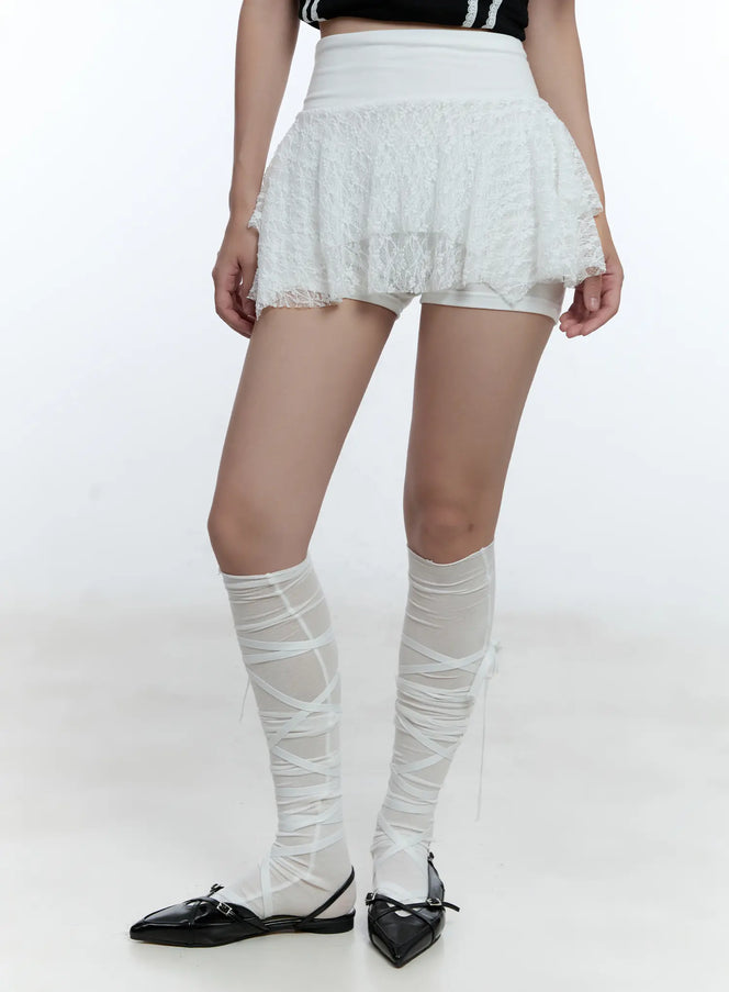 lace-ruffled-mini-skort-cu527 / White