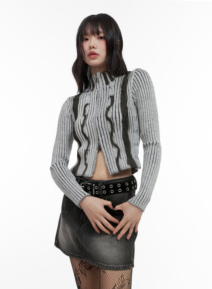 zip-up-crop-cardigan-io430 / White