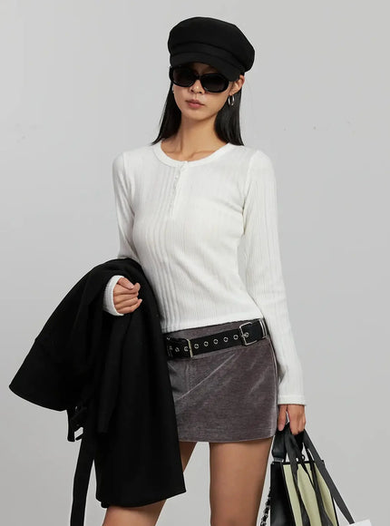 ribbed-henley-long-sleeve-top-ij502 / White