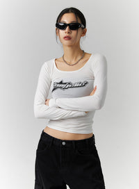 square-neck-graphic-crop-tee-id306 / White