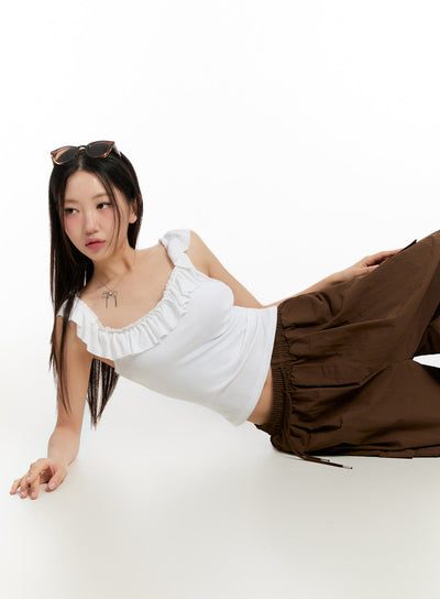 slim-fit-frill-tank-top-iu509 / White