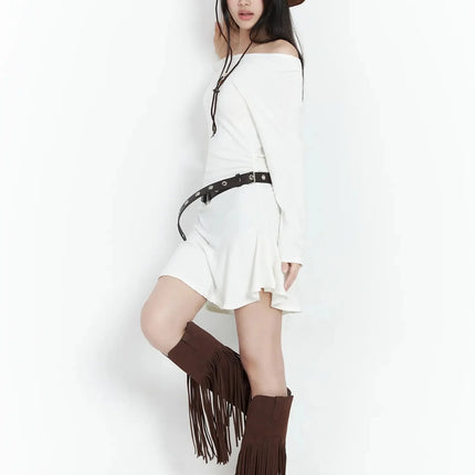 off-shoulder-ruched-dress-im506 / White