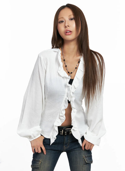 ruffle-backstrap-long-sleeve-blouse-co513 / White