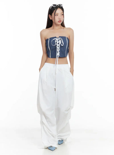 pintuck-rivet-wide-leg-joggers-cl508 / White