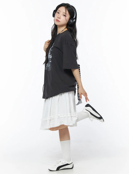 asymmetric-frill-trim-midi-skirt-cd805 / White
