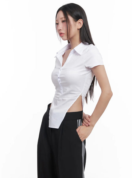 buttoned-collar-short-sleeve-shirt-cu517 / White