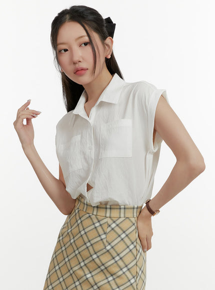 solid-sleeveless-blouse-oy413 / White