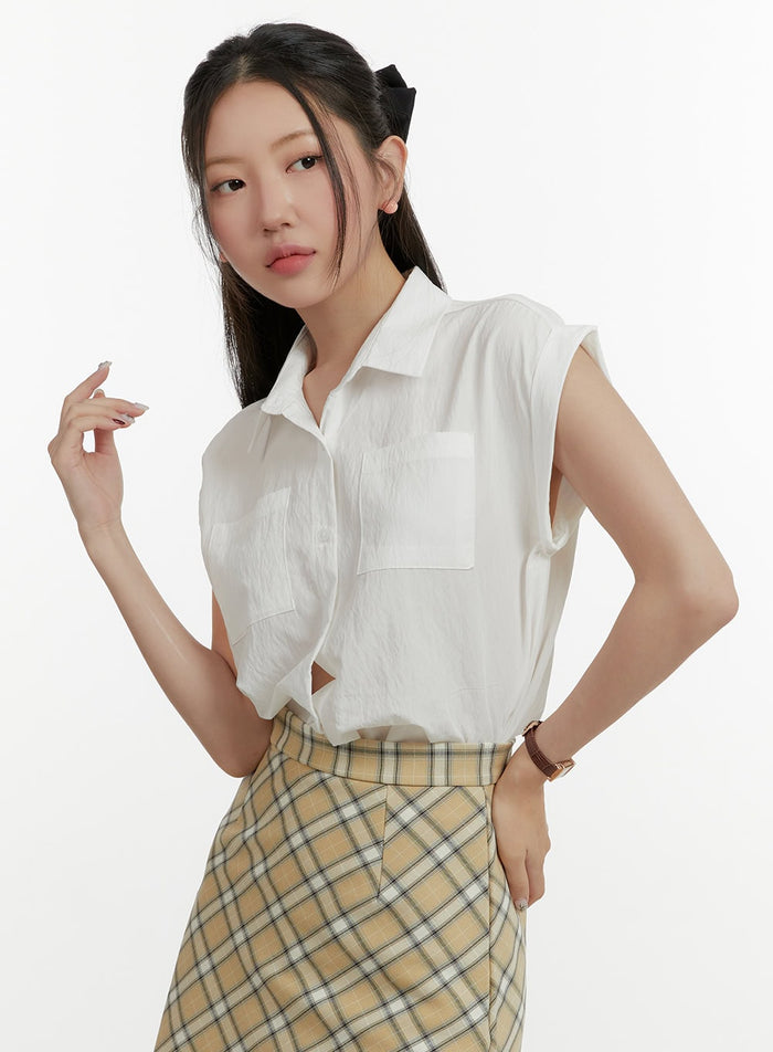 solid-sleeveless-blouse-oy413 / White