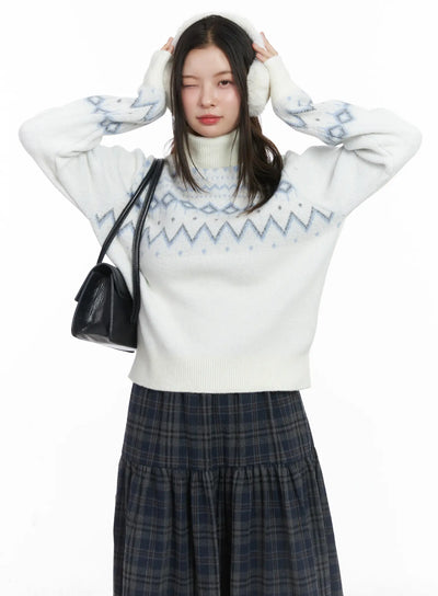 patterned-turtleneck-sweater-cj507 / White