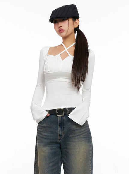 chic-cross-strap-long-sleeve-tee-ig528 / White