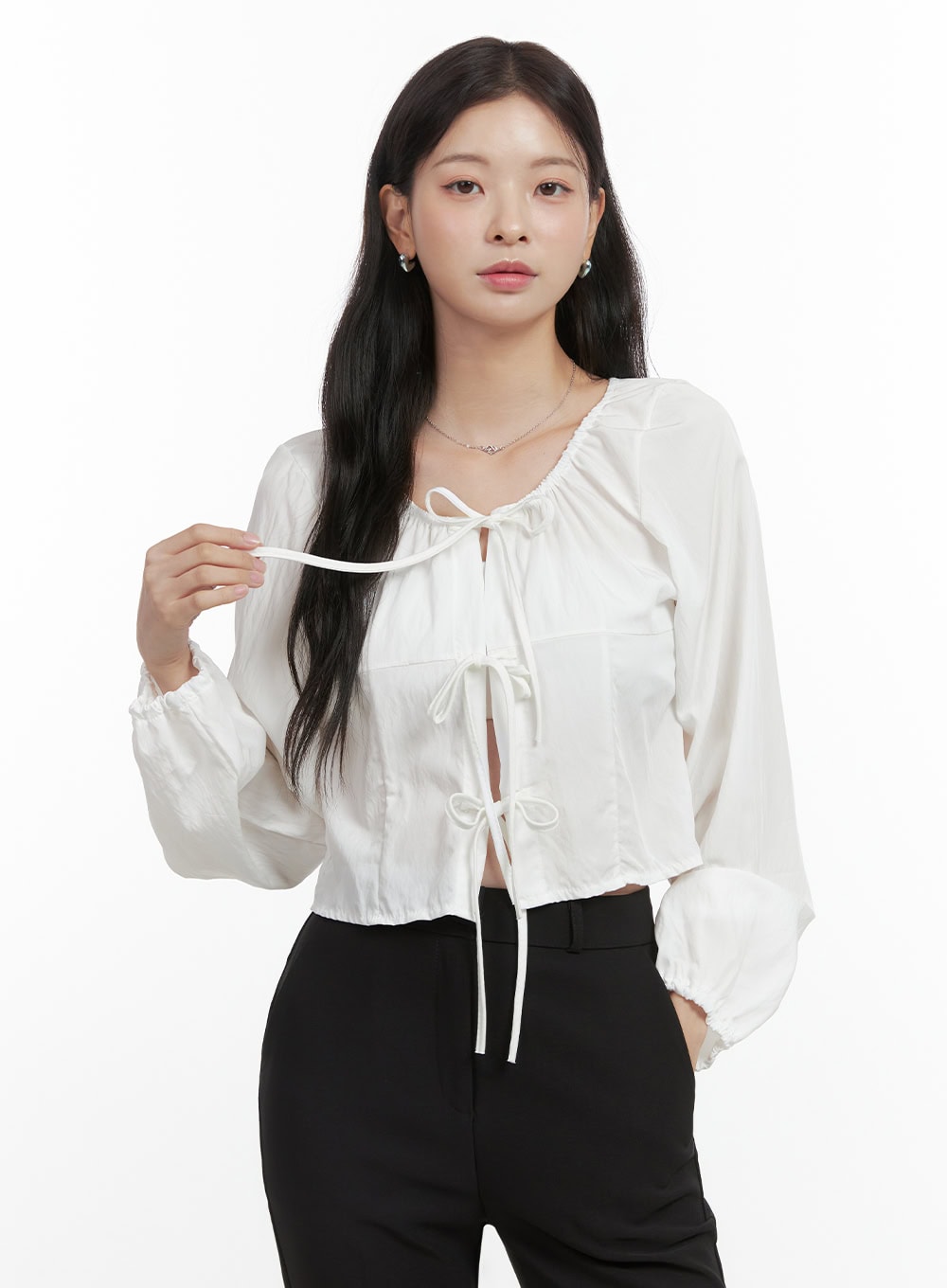 ribbon-strap-ballon-blouse-os423 / White