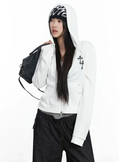 cross-graphic-zip-up-hoodie-im506 / White