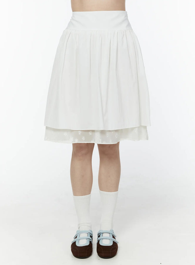 sheer-layered-midi-skirt-iu505 / White