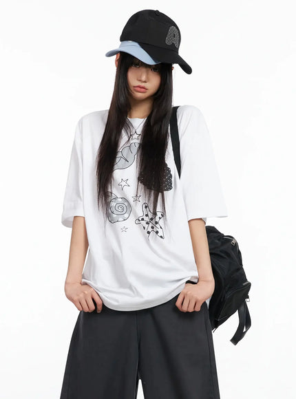seashell-graphic-oversized-t-shirt-ia523 / White
