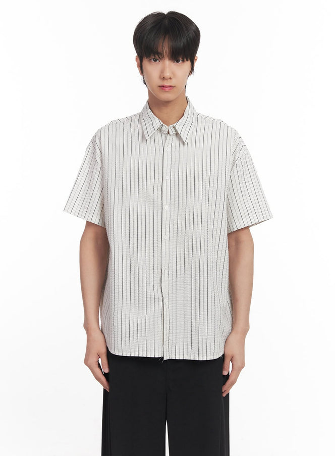mens-striped-loose-fit-collared-shirt-ia510 / White