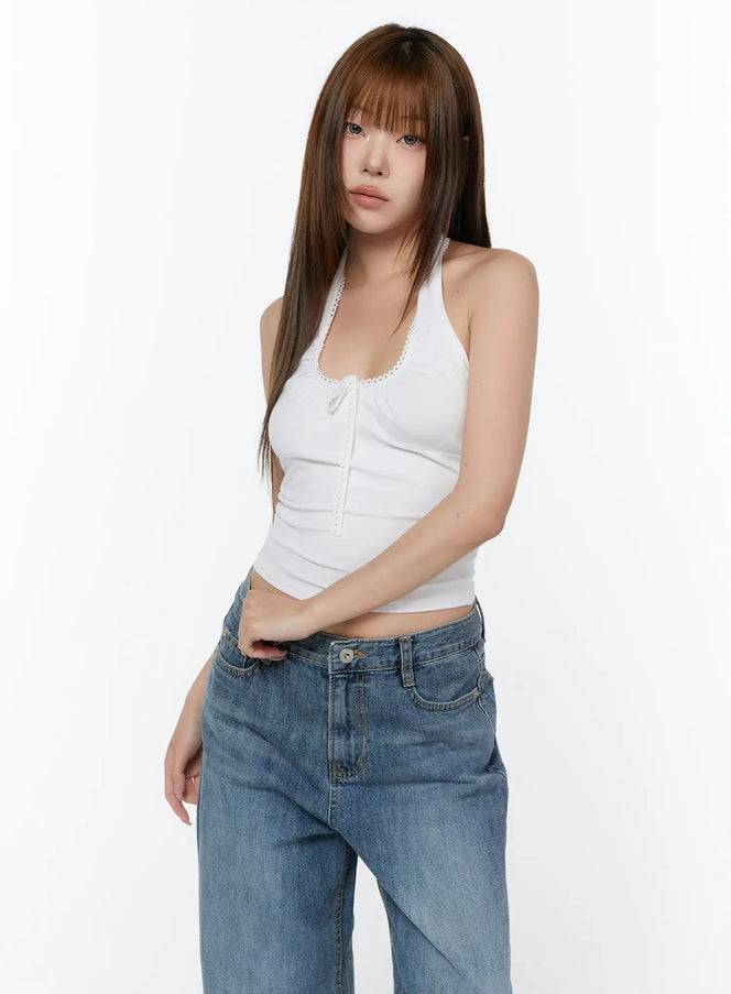 ribbon-accent-halter-top-cy518 / White