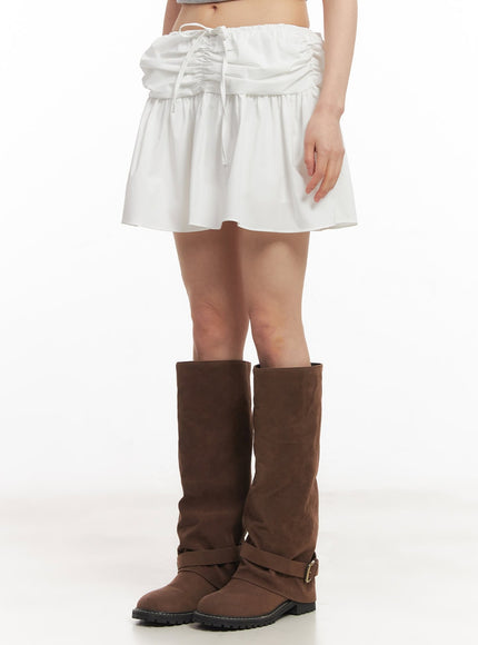 pleated-mini-skort-with-ribbon-shirring-ca523 / White