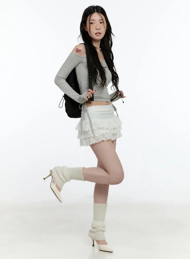 lace-ruffle-mini-skirt-cn517 / White