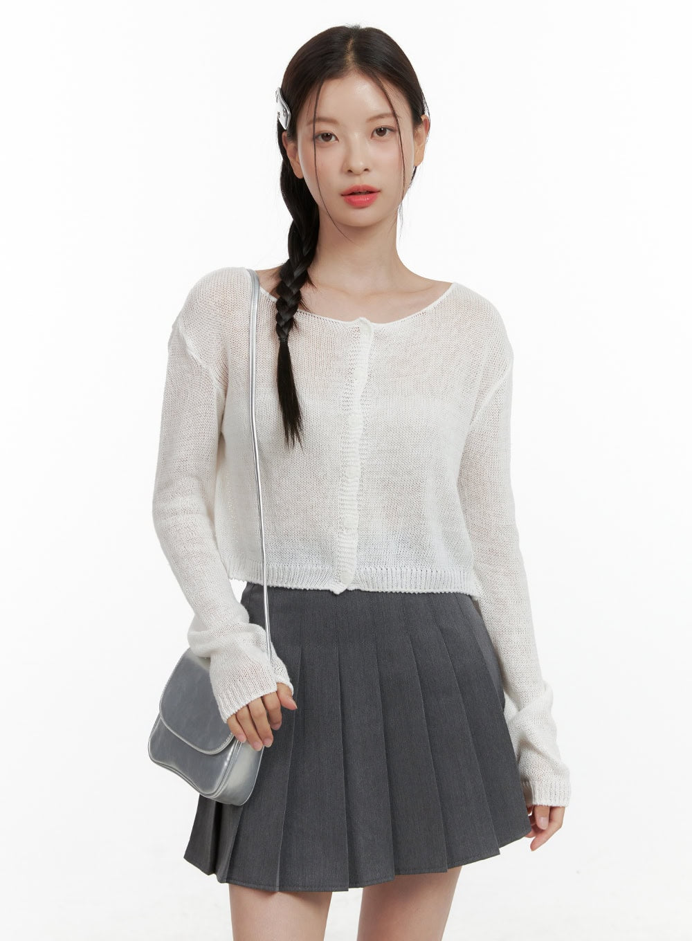 basic-summer-buttoned-mesh-cardigan-ol411 / White