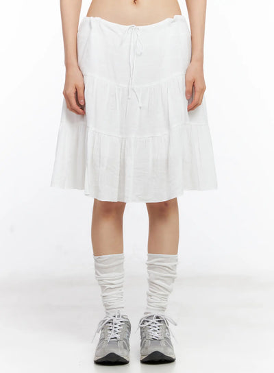 tiered-flowy-midi-skirt-cl529 / White