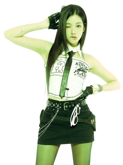 graphic-collared-tube-top-is525 / White