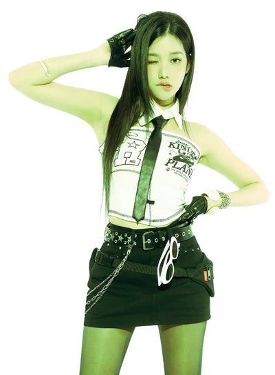 graphic-collared-tube-top-is525 / White