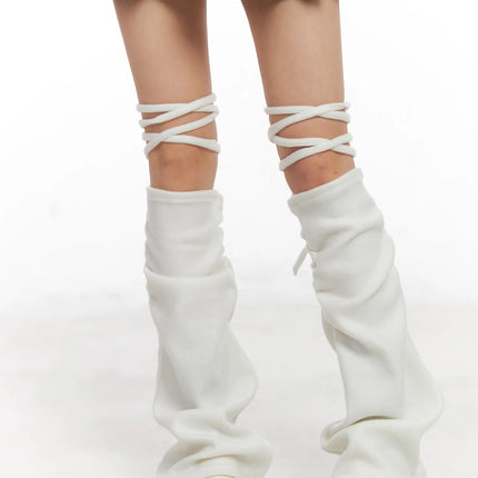 ruched-string-leg-warmers-cn521 / White