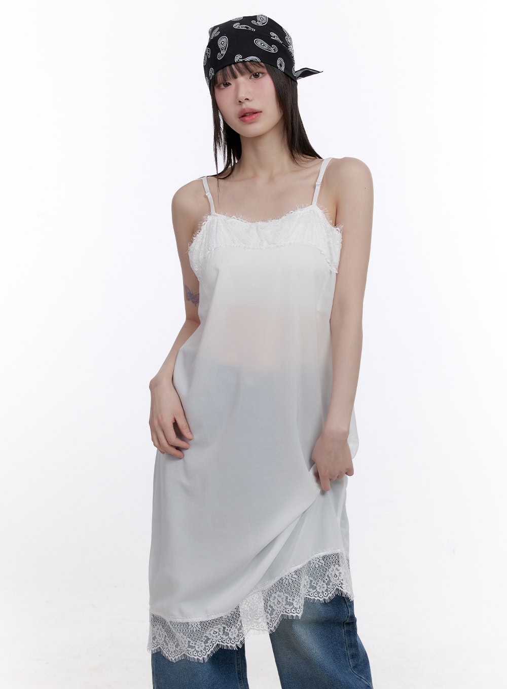 Sheer Lace-Trim Camisole Dress CF512 Korean Women's Fashion