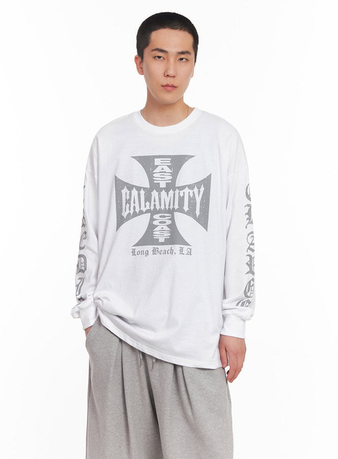 mens-cotton-graphic-long-sleeve-shirt-iy506 / White