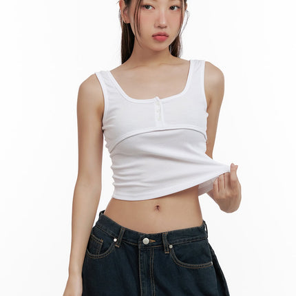 square-neck-buttoned-crop-tank-top-cl431 / White