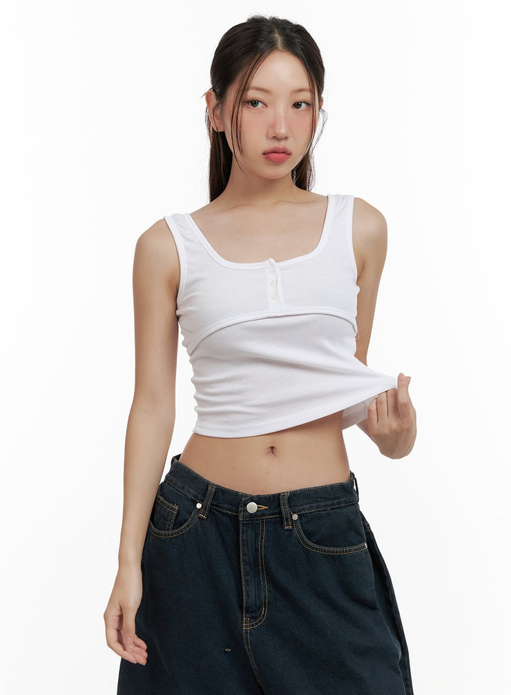 square-neck-buttoned-crop-tank-top-cl431 / White