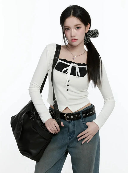 bow-detail-long-sleeve-top-io527 / White