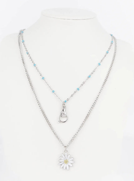 mens-floral-double-layer-necklace-is510 / White