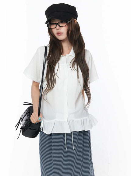 ruffle-hem-short-sleeve-shirt-cy529 / White