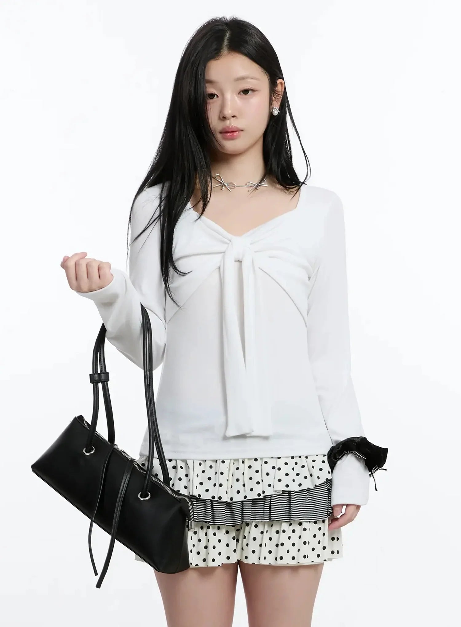 bow-tie-long-sleeve-top-im519 / White