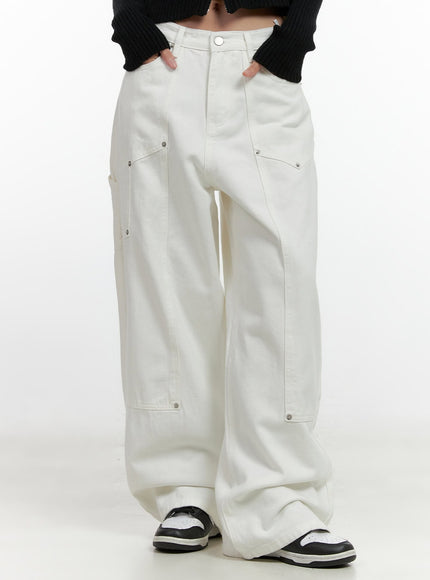 stud-carpenter-wide-fit-cotton-pants-cn412 / White