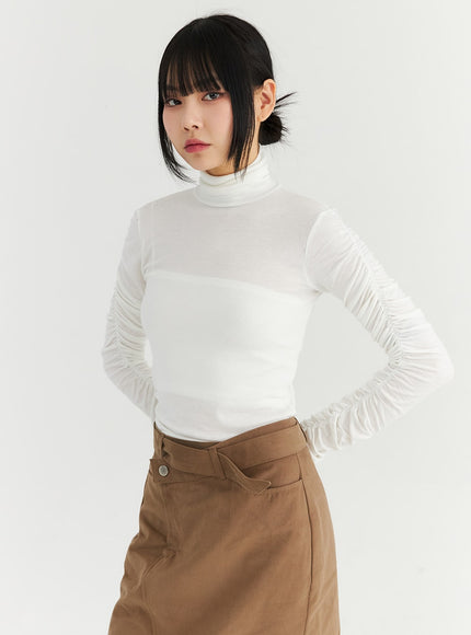 shirring-sleeve-turtleneck-top-cn307 / White