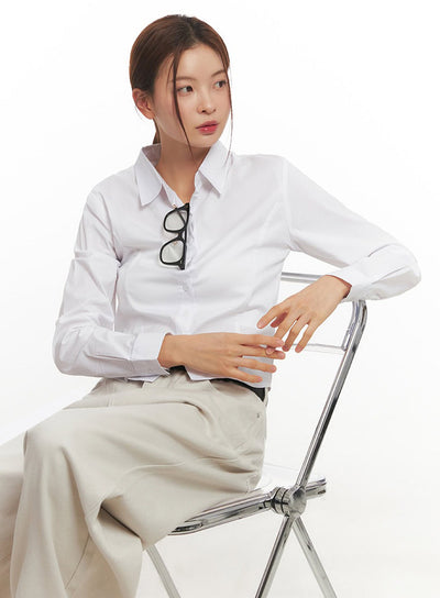 slim-fit-cropped-collared-button-up-shirt-im513 / White