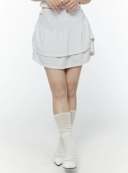 polka-dot-ruffle-mini-skirt-iy507 / White