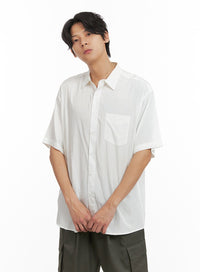 mens-buttoned-collar-short-sleeve-shirt-iy410 / White