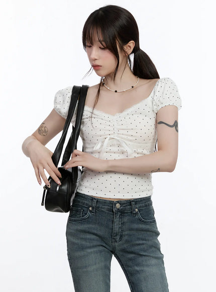 sweetheart-polka-dot-puff-sleeve-top-ca501 / White