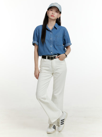 cotton-solid-straight-leg-pants-ol423 / White