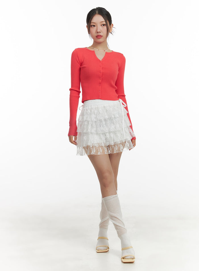 ruched-floral-lace-mini-skirt-oa419 / White