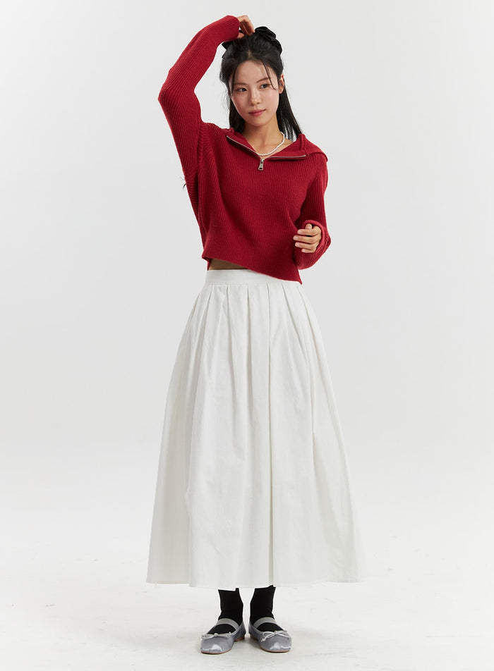 solid-waist-banding-maxi-skirt-od320 / White