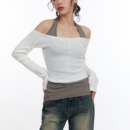 solid-stretch-off-shoulder-crop-top-cn420 / White