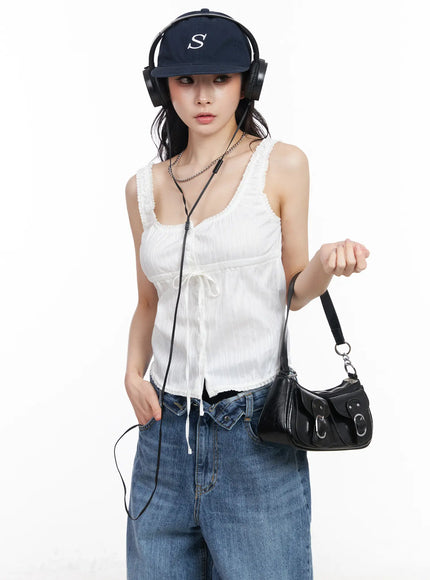 frill-string-crop-tank-top-cm519 / White