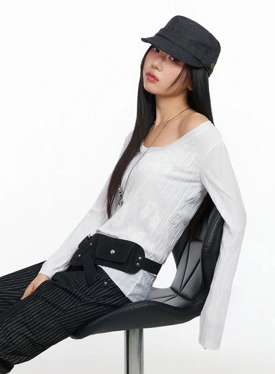 floral-pleated-u-neck-long-sleeve-ca513 / White