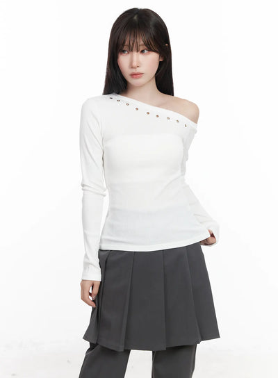 one-shoulder-long-sleeve-top-cf523 / White